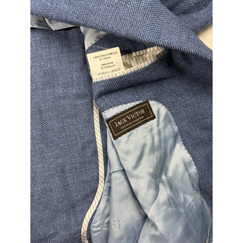 Jack Victor 40R Blazer Blue Wool Silk Cotton Sport Coat Mens Canada Italy Luxury